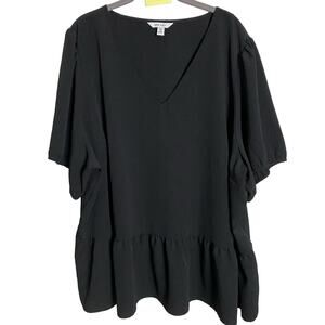 Nine West Black Top Plus Size 4X Short Sleeve Ruffled Peplum